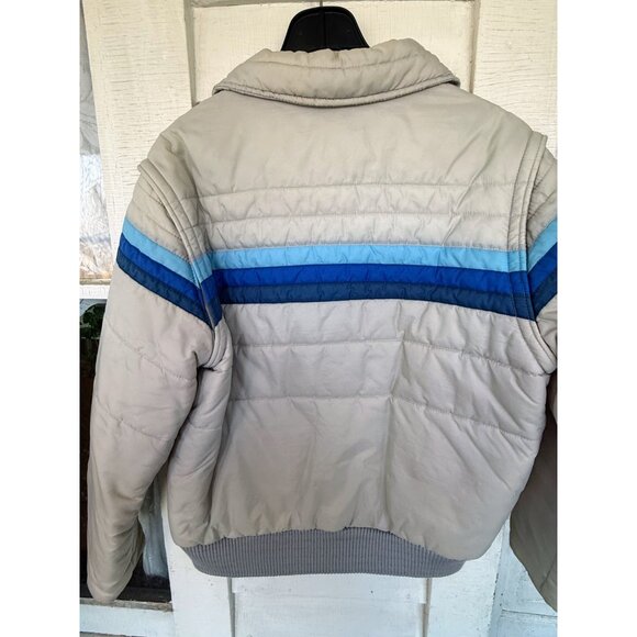 Vintage 70's Mens Ski Jacket Zip off Sleeves Blue Stripe Sz M Montgomery Wards - Picture 2 of 16
